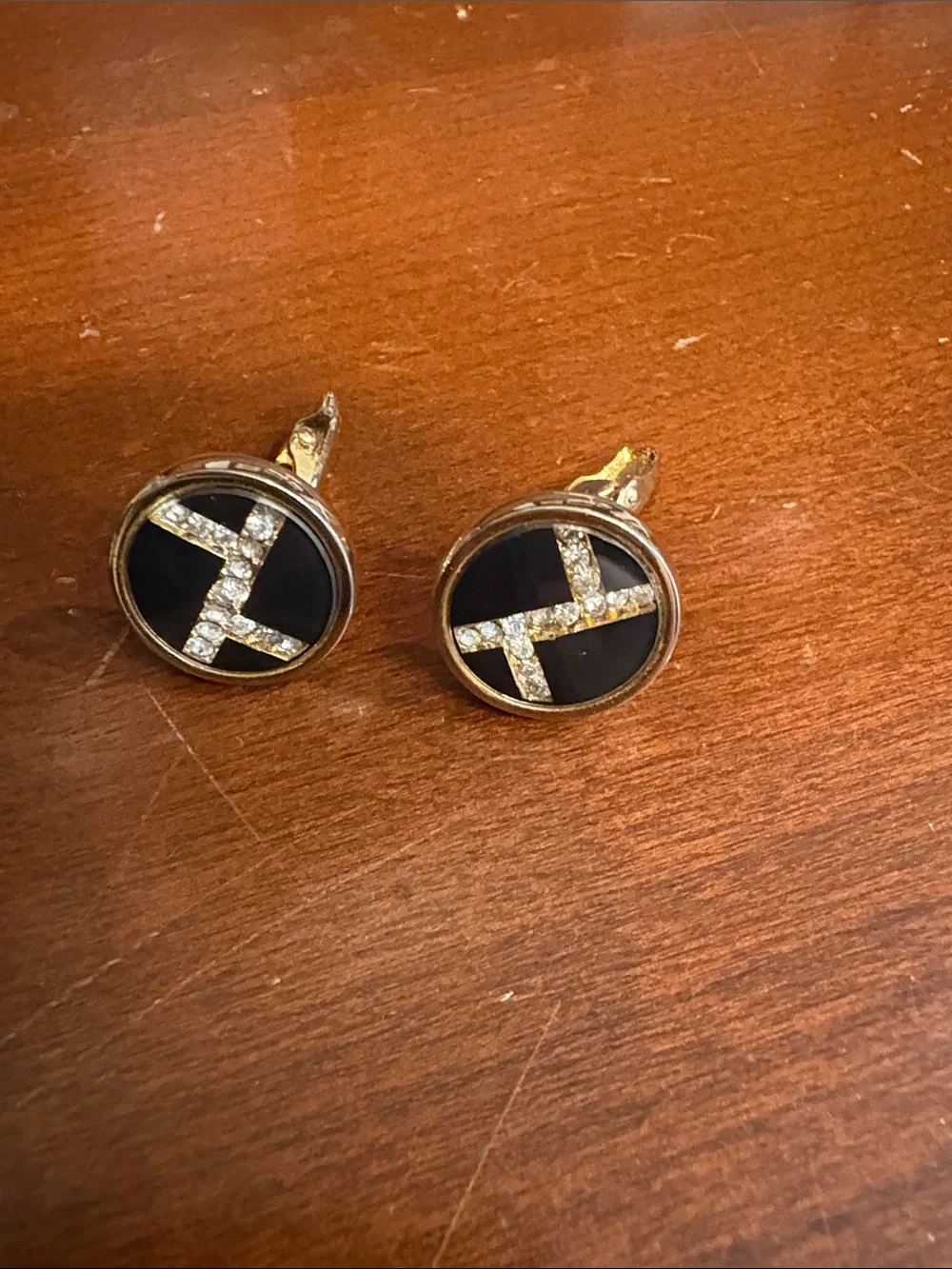 Gold Tone Black Round Cufflinks